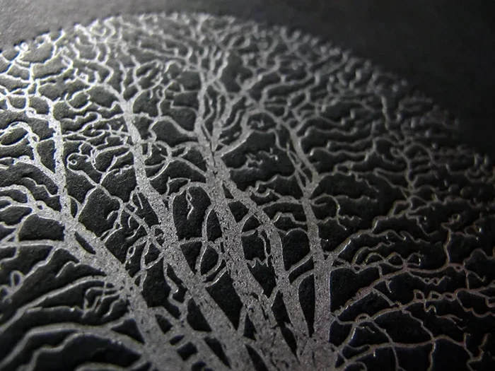 Silent Season silver tree print close-up